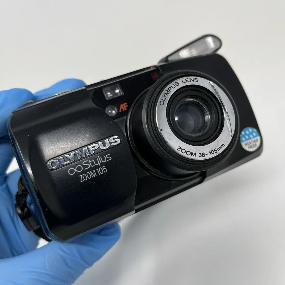 Olympus Infinity Stylus Zoom 105 35mm Film Camera Black - FOR PARTS (Stuck Lens)